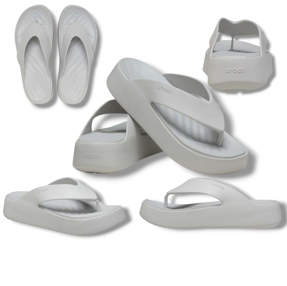 CROCS Women's Getaway Platform Flip-Flop Sandals Atmosphere/Creamy Gray